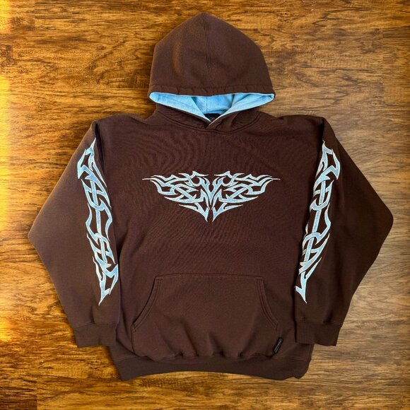 Vtg Y2K Sapphire Lounge Tribal Embroidered Hoodie Sweatshirt Mens Large Grunge - Picture 1 of 6